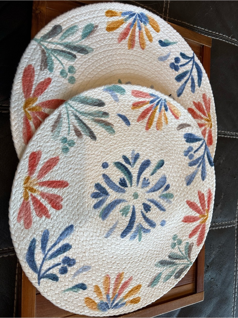 Food Network Taste of Summer Round Braided Placemats 15 in Set of 2 Floral